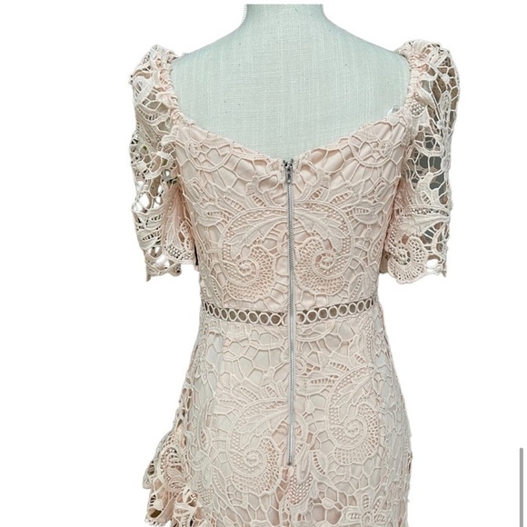 Lulus Briarwood Blush Pink Lace Ruffled Midi Dress M7. - Picture 6 of 16